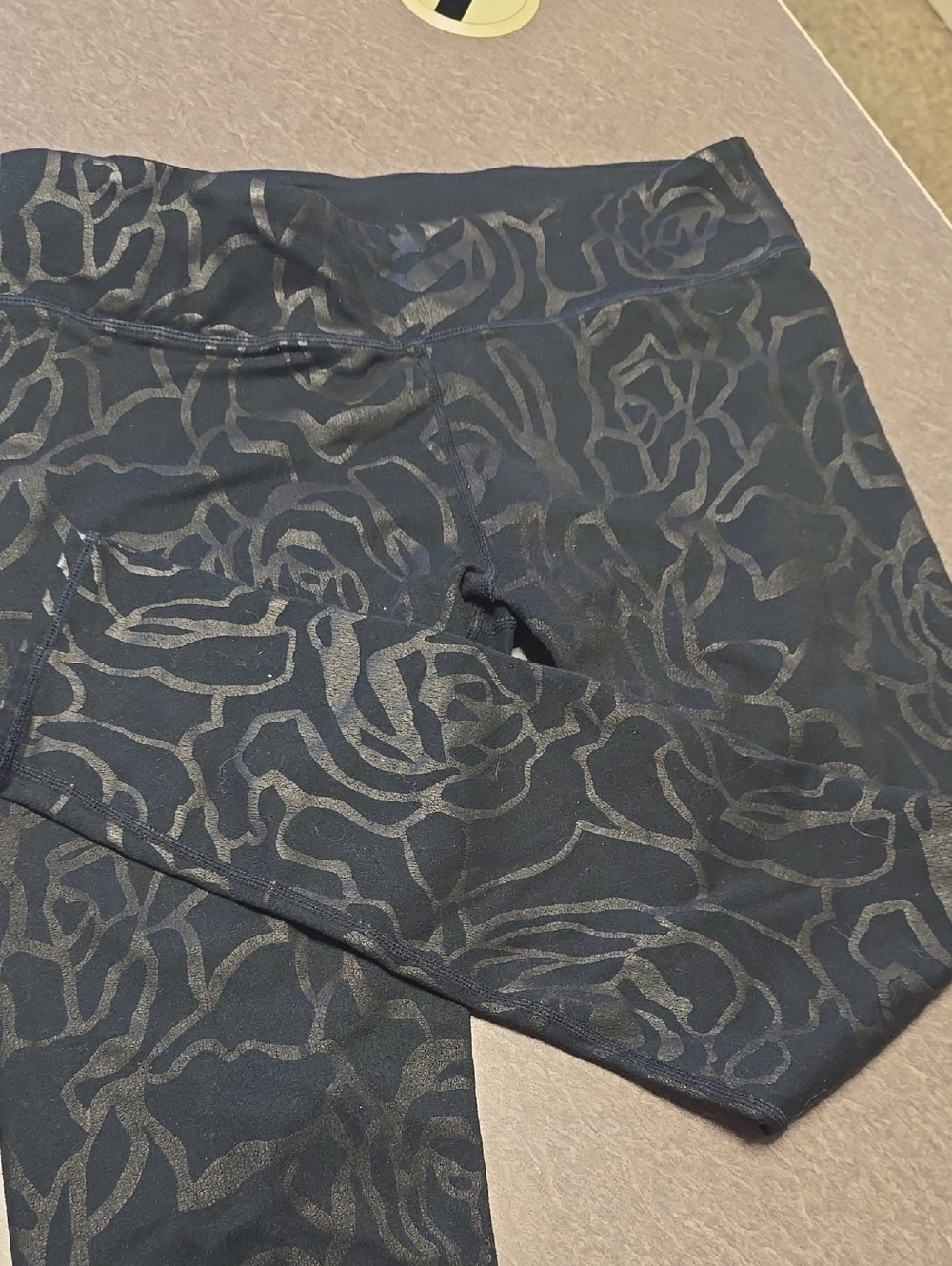 Fabletics Black Leggings with Shimmer Rose Pattern